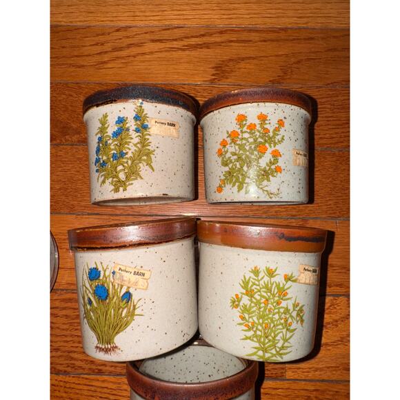 VINTAGE Takahashi Pottery Barn Tiny Flower Pots Saucer Stoneware Set of 5 VTG - Picture 3 of 10